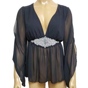 JACARANDA Open Sleeve Sheer Bling Top